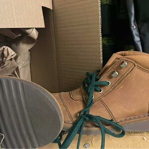 Stylish Tan Leather Boots with Green Laces